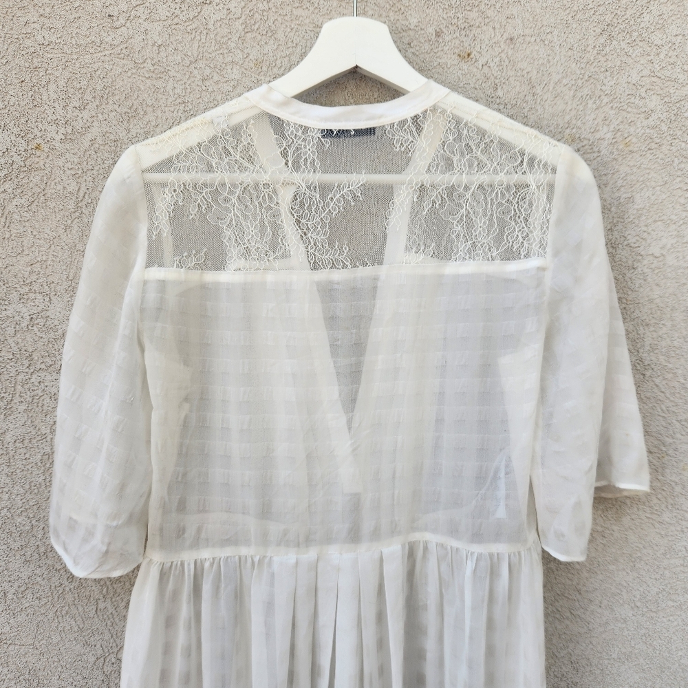 SANDRO Paris Women's Dress US Size 8 White Sheer Embroidered Floral Luxury - Picture 8 of 14